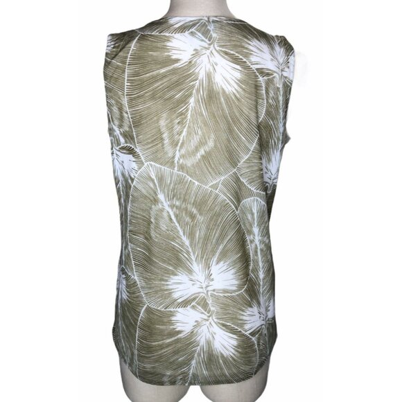 Liz Claiborne Top Shirt Womens M Sleevless Blouse Green White Pleated Front - Picture 3 of 6